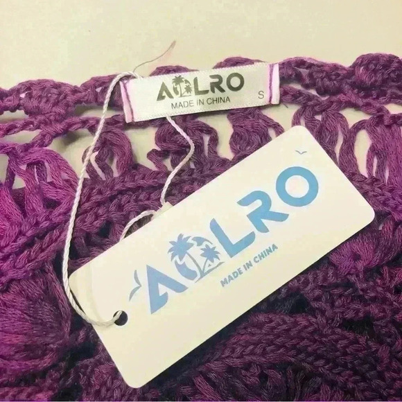 NWT Eggplant Purple Crochet Fringe Boho Swim Beach Resort Cover Up size small - Picture 7 of 12